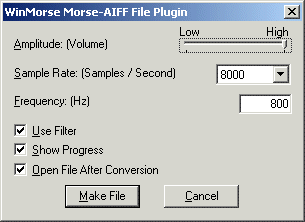 The WinMorse Morse-AIFF File Plugin Window